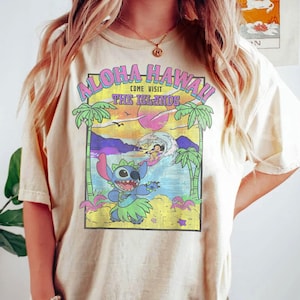 Retro Disney Lilo and Stitch Shirt, Stitch Aloha Hawaii Come Visit T-shirt, Walt Disney World, The Magic Kingdom, Disneyland Vacation Tee image 1