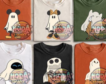 レトロなディズニーゴーストキャラクターシャツ、ヴィンテージミッキーゴーストTシャツ、ミッキーのハロウィンパーティー2024、カスタムディズニーランドハロウィン