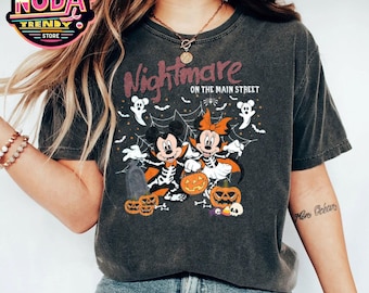Disney Halloween Mickey Minnie Skeleton Shirt, VIntage Mickey Nightmare On The Main Street Tshirt, Mickey Not So Scary 2024, Disneyland Trip