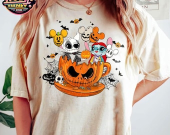 Disney Halloween Stitch Angel cosplay Jack Skellington Sally kostuum shirt, Disney Stitch and Lilo Pumpkin Cup T-shirt, Disney verjaardagscadeau