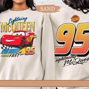 2-Sided Retro Disney Cars Lightning Mcqueen Shirt, Racing Race Think Fast T-shirt, Walt Disney World, The Magic Kingdom, Cars Land Tee image 2