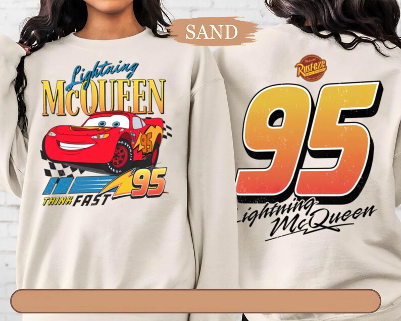 2-Sided Retro Disney Cars Lightning Mcqueen Shirt, Racing Race Think Fast T-shirt, Walt Disney World, The Magic Kingdom, Cars Land Tee image 2