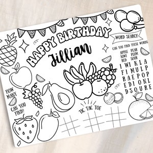 Fruit Birthday Coloring Page, Fruit Coloring Book for Kids, Printable Activity Sheets, Digital Download