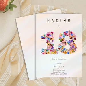 Convite mínimo para aniversário de 18 anos, menina editável blush rosa, modelo de convite para aniversário de 18 anos de menina, convite para festa com tema de princesa 18º