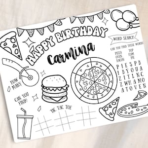 Kids Pizza Party Placemat Activity & Coloring Sheet | Printable Kids Party Favor | Instant Download