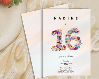Minimal 16th Birthday Invite, Girl Editable Blush Pink, Girl Sixteenth Birthday Invitation Template, Princess theme Party invitation 16th