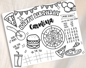 Set de table Pizza Party pour enfants et feuille à colorier | Cadeau imprimable pour enfants | Téléchargement instantané