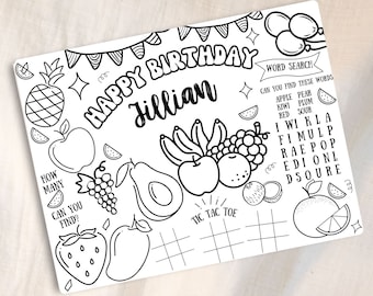 Fruit Birthday Coloring Page, Fruit Coloring Book for Kids, Printable Activity Sheets, Digital Download