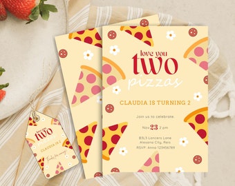 Editable Pizza Party Invitation, Kids 2nd Birthday Invite, Valentines Pizza Party, Love You 2 Pizza Invitation, Instant Download Template
