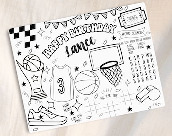 Personalized Basketball Birthday Coloring Page, Sports Party (PDF/JPG)