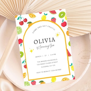 Editable Tutti Frutti Birthday Invitation, Cute Fruits Birthday Party Invite, Tropical Summer Invitation, Watermelon Lemon Berry Fruit Theme