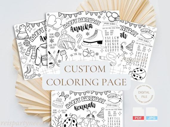 Custom Coloring Page, For Kids, For Birthday, For Wedding, For Any Occasion PRINTABLE Digital File