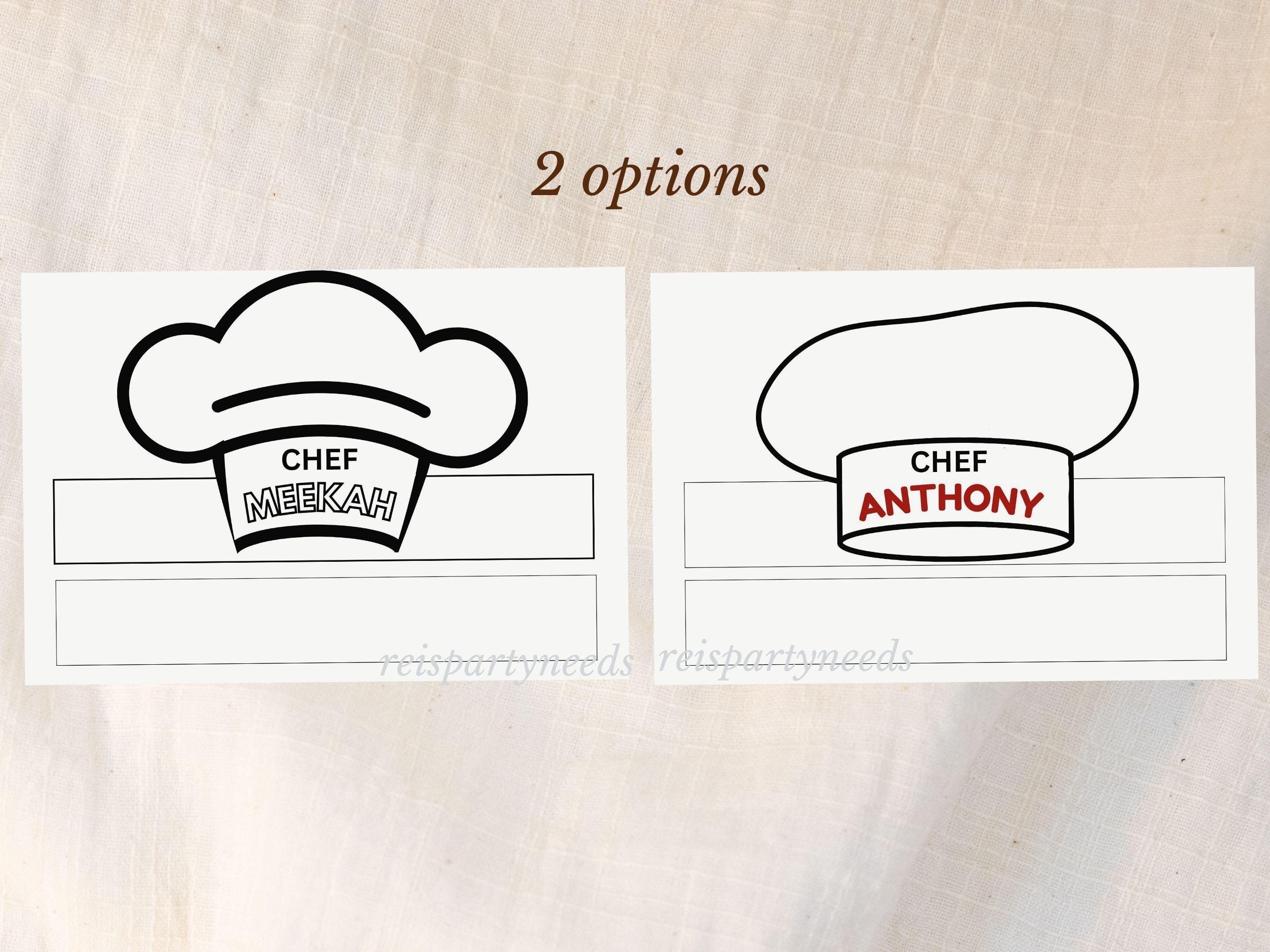 printable chef hat, chef paper crown, chef name tag, cook hat fun