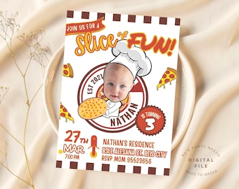 Custom Pizza Party Any Age Birthday Invitation With Photo, Personalized Pizza Italian Chef Meatball Invite, Pizzeria Birthday Photo Invite