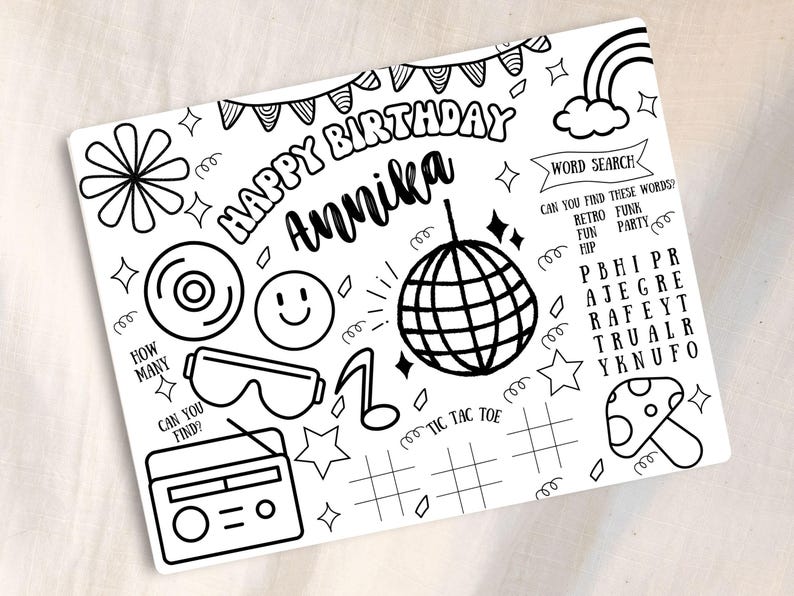 Personalized Groovy Coloring Pages, Retro Birthday Party Coloring ...