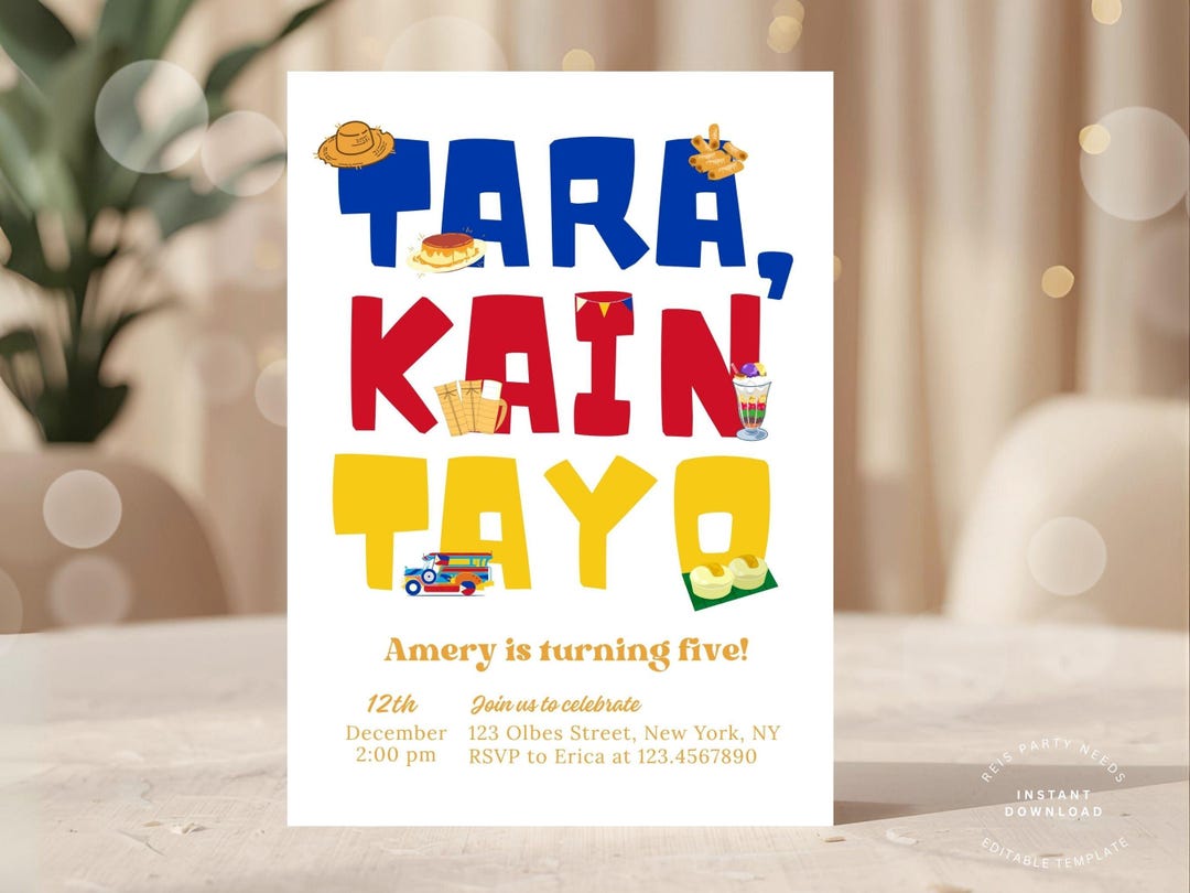 Tara Kain Tayo Birthday Invitation | Filipino Food Theme Kids Party ...