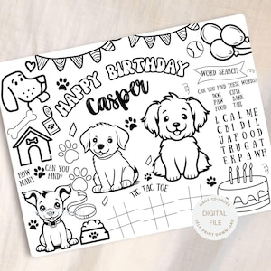 Welpen Party Ausmalbilder | PERSONALISIERT druckbar | Hundeparty | Welpen-Geburtstags-Party | Welpe Hund Malvorlage | Pawty Gastgeschenke