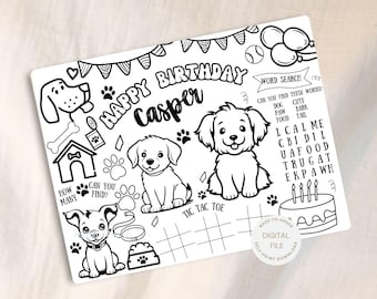Puppy Party Coloring Page | PERSONALIZED Printable | Dog Party | Puppy Birthday Party | Puppy Dog Coloring Sheet | Pawty Party Favors