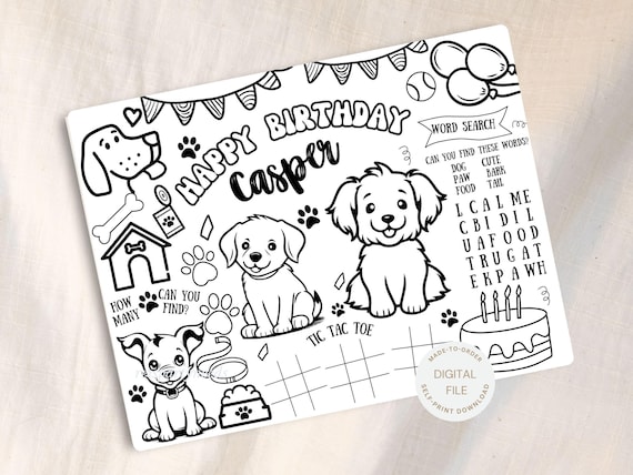 Puppy Party Coloring Page | PERSONALIZED Printable | Dog Party | Puppy Birthday Party | Puppy Dog Coloring Sheet | Pawty Party Favors