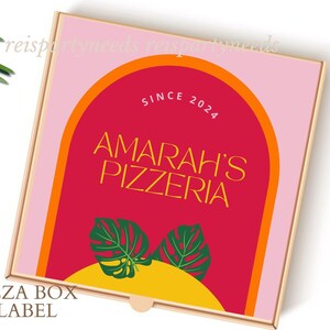 Editable Pizza Box Labels Tropical Summer Pizza Theme - Italian Birthday Favors - Pizza Party Birthday - Pink Pizza Party Ideas Printable
