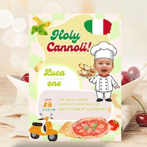 Holy Cannoli Photo Invitation - Personalized Kids Face Birthday Poster Invite - Italian Pastry Holy Cannoli Birthday Invite with Picture