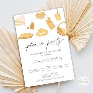 Minimalist Picnic Birthday Invitation - Editable Picnic Invitation, Summer Birthday, Picnic Theme Invite, Backyard Invitation, Park Birthday