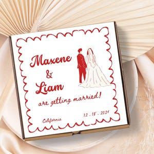 Whimsical Wedding Pizza Box Custom Hand Drawn, Minimalist Pizza Box Customizable, Pizza Rehearsal Dinner, Engagement Party Favors Pizza