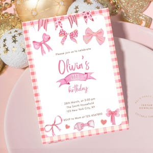 Pink Bow Theme Birthday Invite Pink Bow Birthday Bow Invite Coquette Bow Birthday Girl Birthday Invite Coquette Birthday Invitation Cute