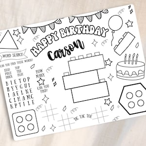 Building Blocks Birthday Coloring Sheet Personalized