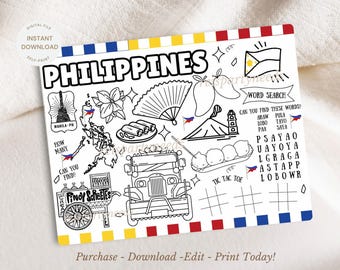 Philippines Activity Printables for Kids- Philippines I Spy Game, Philippines Matching Game, Philippines Flag Craft- Instant Download