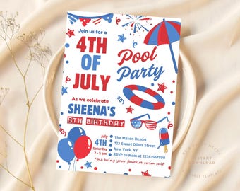 Editable 4th of July Birthday Invitation, July 4th Pool Party Invite, Independence Day Swim Patriotic, Independence Day Summer Celebration