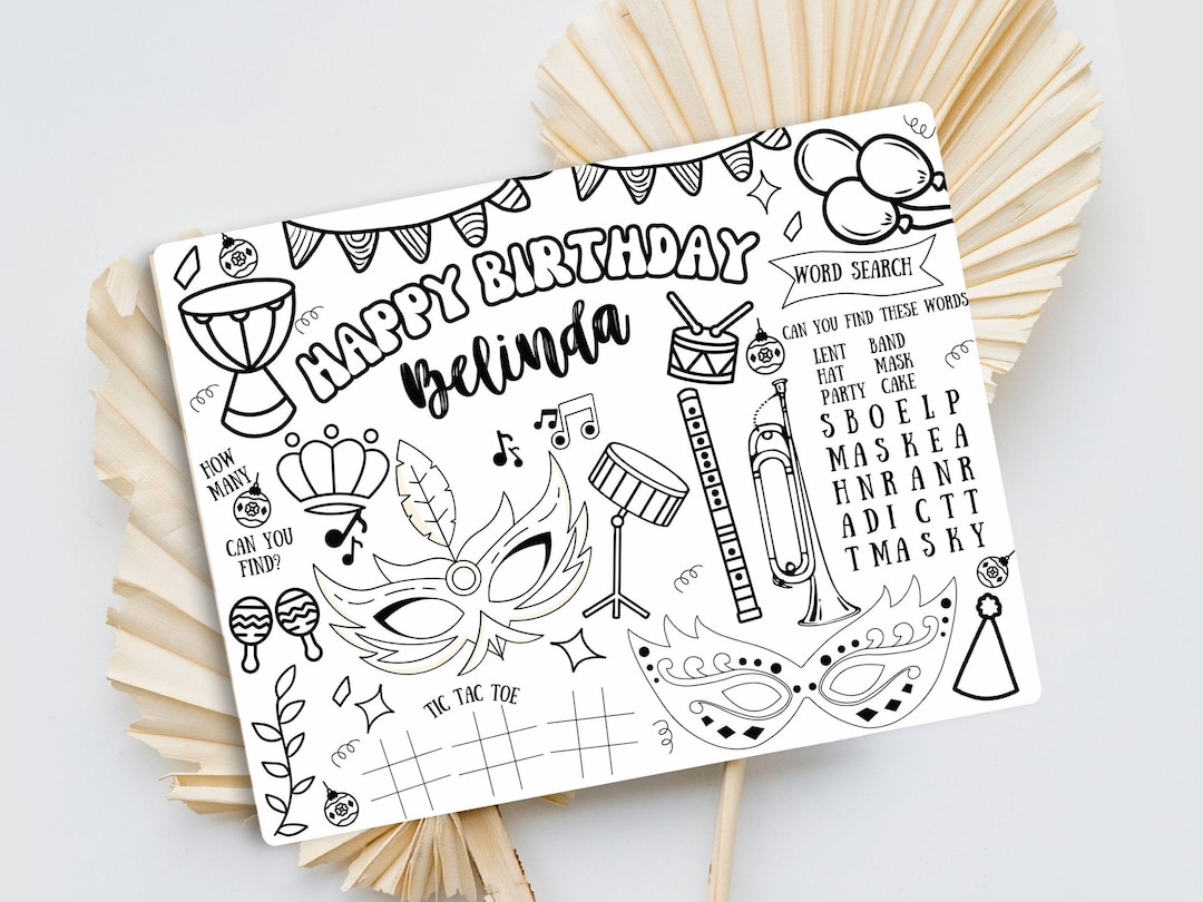 Mardi Gras Coloring Placemat, Printable Mardi Gras Activity Placemat ...