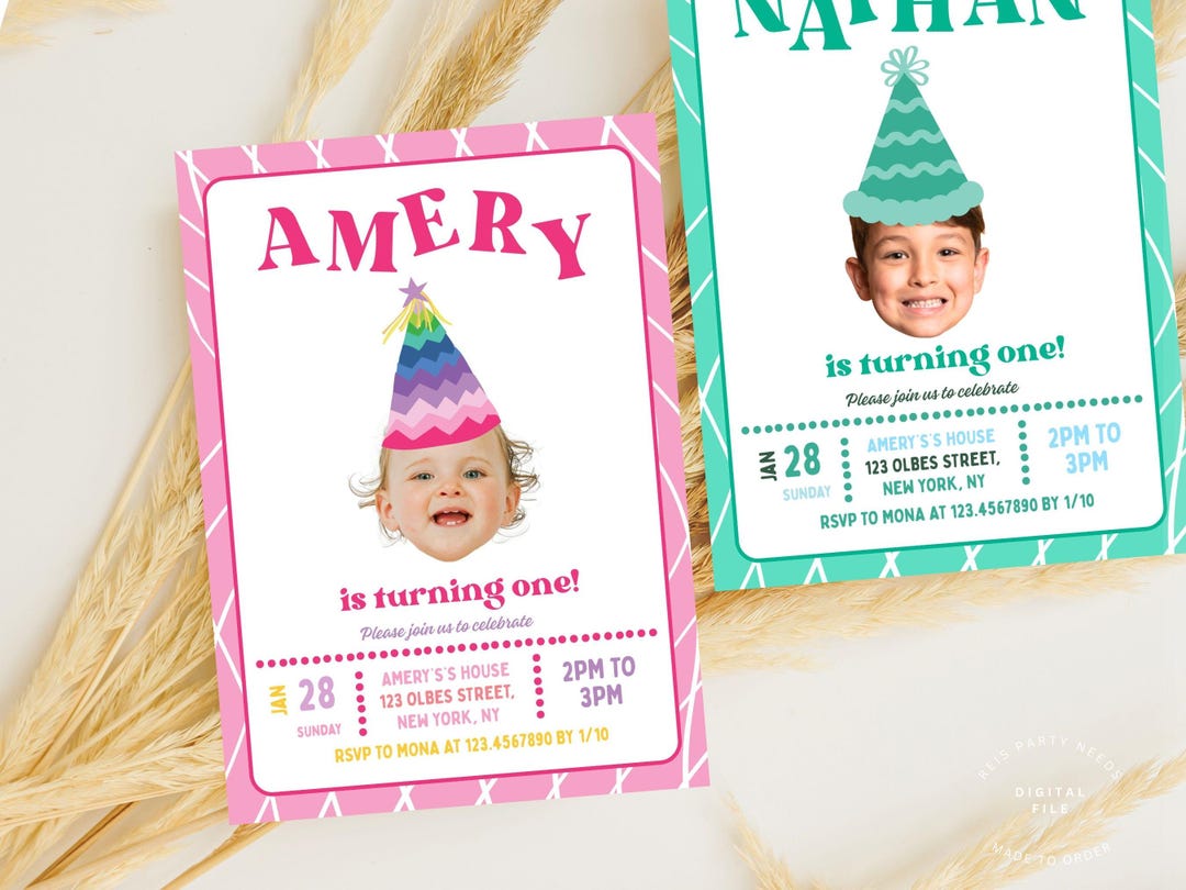 Personalized Digital Birthday Invitation With Party Hat – Custom Photo ...