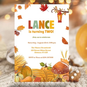 Fall Pumpkin Birthday Invitation, Boy Pumpkin Red Tractor, Pumpkin Patch, Autumn Birthday Invite, Instant Download Cute Fall Invitation