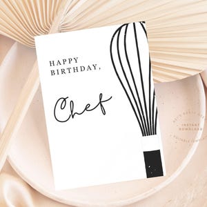 Tarjeta de felicitación minimalista de feliz cumpleaños para chef, imprimible, descarga digital instantánea