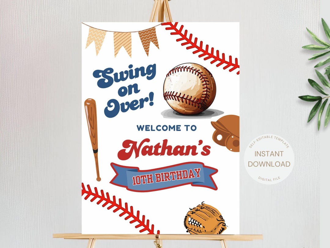 Editable Baseball Birthday Welcome Sign Template, Baseball Birthday ...