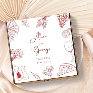 Bearbeitbare Hand gezeichnete Hochzeit Pizza Box Vorlage, Pizza Box, wunderliche Hochzeitsbevorzugung Pizza Party, Hochzeit Personalisierbarer digitaler Download