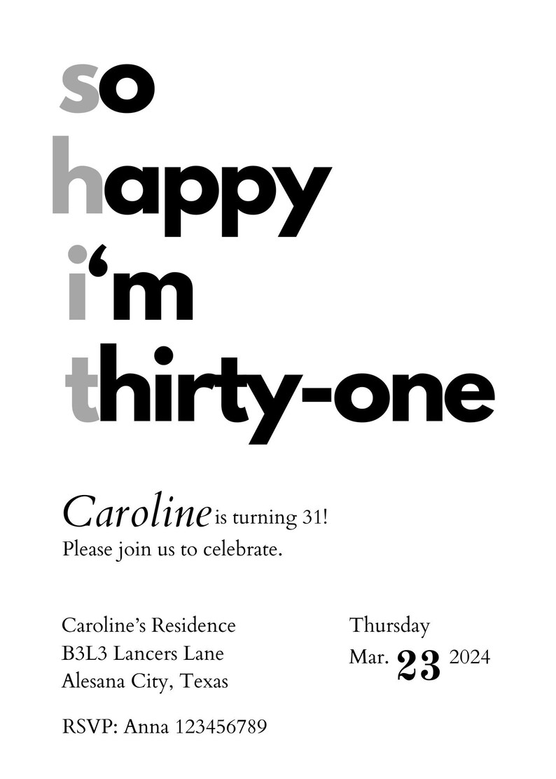 Minimalist 31st Birthday Invitation, 31st Birthday Invitation, so Happy
