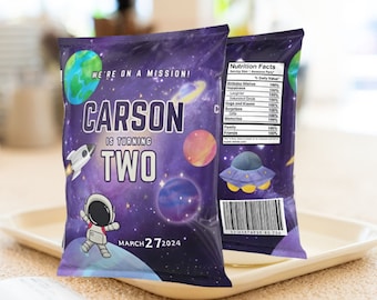 Galaxy Chip Bag Wrapper, Space Party Favor, Outer Space Birthday, Astronaut Theme, Editable Chip Bag Template