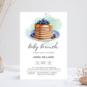 Editable Blueberry Baby Brunch Baby Shower Invitation, Watercolor Blueberry Pancake Baby Shower Invite, Baby Brunch Invite Boy Sprinkle