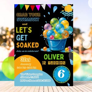 Water Balloon Birthday Invitation, Boy Summer Water Splash Party Invite, Backyard Water Bash Invitation | Canva Editable Printable Download