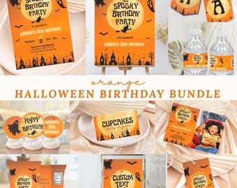 Spooky birthday Invitation Bundle, Editable Any Age Birthday Bundle, little Spooky Halloween Birthday Pack, Halloween Birthday Theme