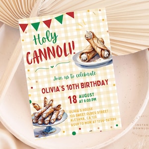 Gingham Holy Cannoli Party Invitation, Holy Cannoli Birthday, Italian Party, Pasta Party Theme | Edit with Canva-INSTANT DOWNLOAD Printable