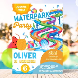 WaterPark Birthday Invitation, Water Park Party Invite, Waterslide Birthday Invitation, Summer Pool Party, Splash Park, Boy Girl, Canva