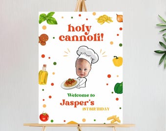 Italienisches Geburtstagsschild mit Foto, Pizza-Geburtstagsparty, Spaghetti-Geburtstags-Eintrittsschild, Koch-Geburtstagsparty, Druckbare Dekoration