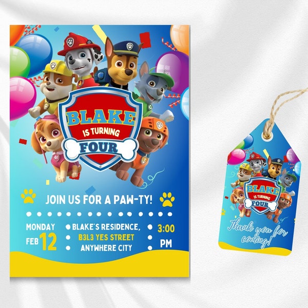 Editable Paw-ty patrol birthday invitation