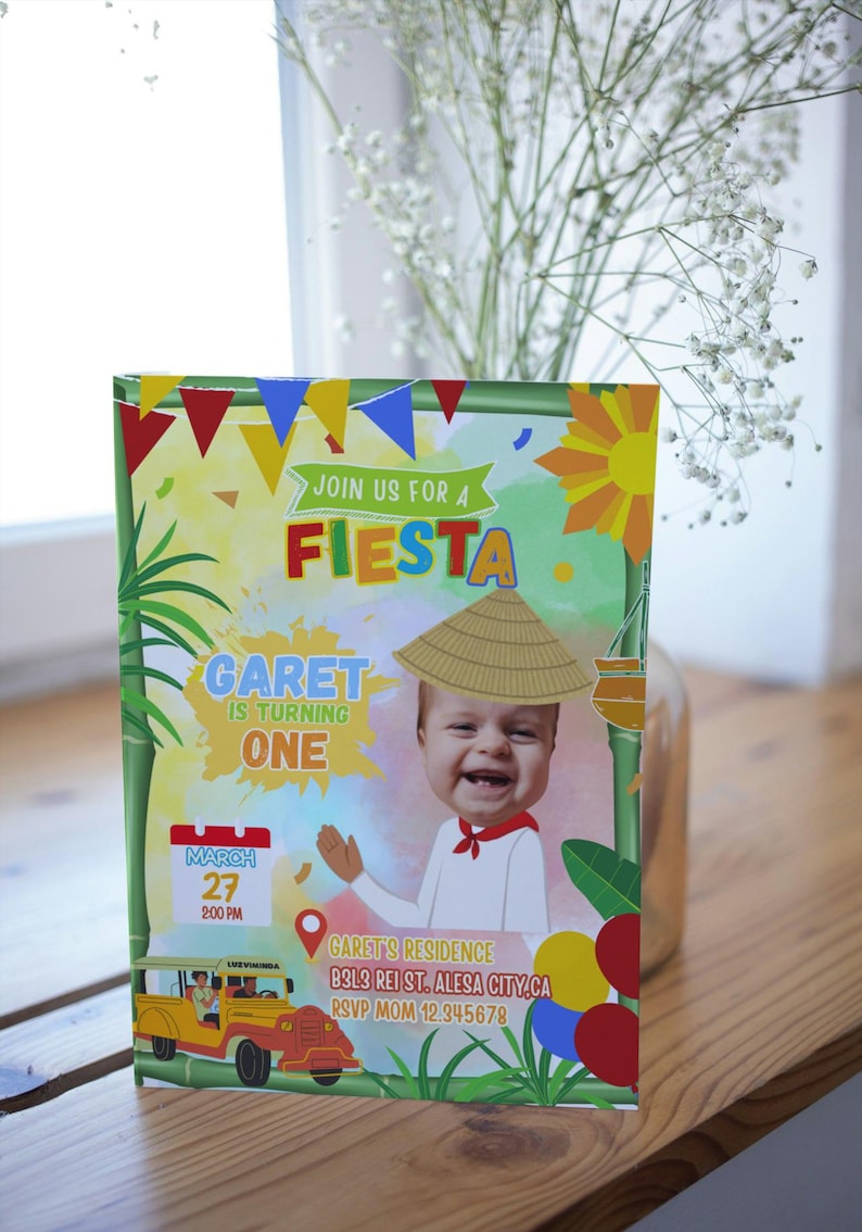 Personalized Filipino Party Fiesta Theme Birthday Invitation, Filipino