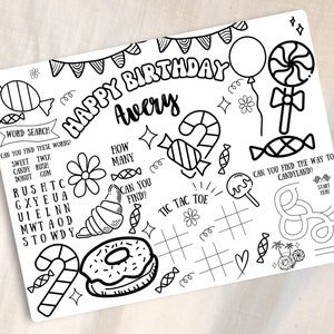 Personalized Candyland activity sheet Candyland placemats Candyland coloring page Candyland birthday party favors Candyland table decor