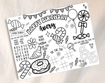 Personalized Candyland activity sheet Candyland placemats Candyland coloring page Candyland birthday party favors Candyland table decor