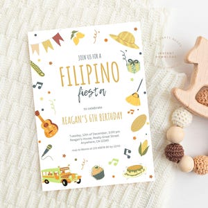 Invitation modifiable sur le thème de la fiesta philippine | Anniversaire philippin | Pinoy | Salo Salo | Invitation Kaarawan | Invitations neutres philippines imprimables